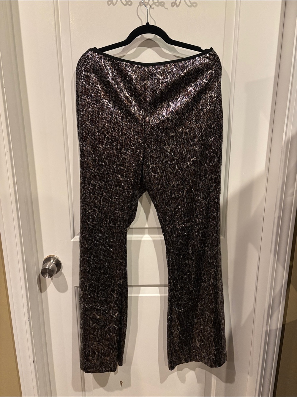Anthropologie Silver Metallic Flare Pants